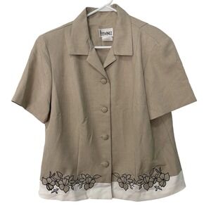 Vintage Periwinkle Women's 18 Beige Floral Embroidered Blazer Jacket Career